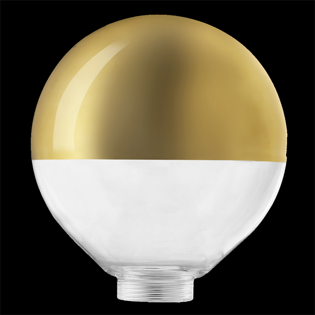 Glob glas 125mm toppförspeglad guld 31,5mm gänga